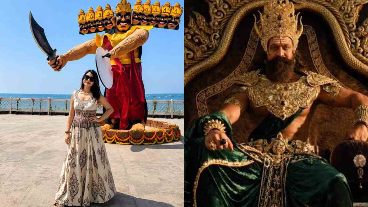 Radhika Pandit Poses Before Ravana Statue After Ramayana Trailer Release