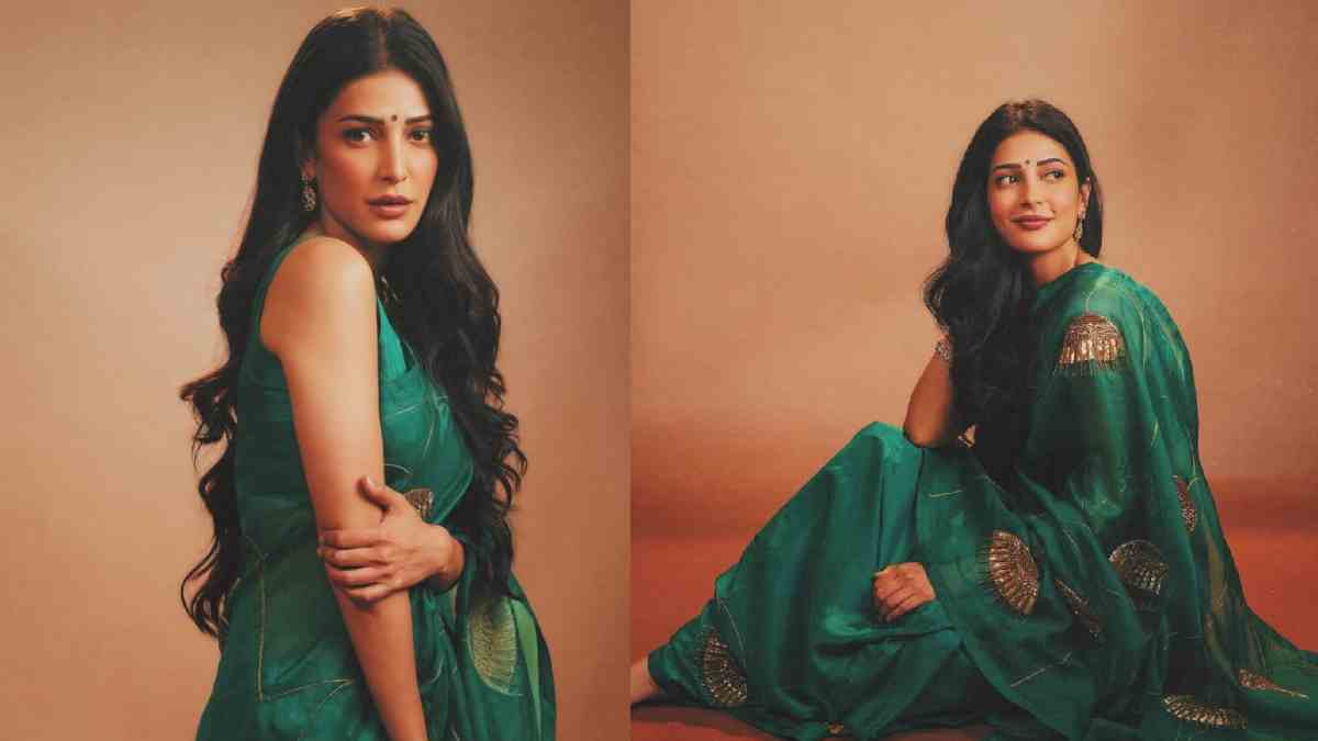 Shruti Haasan Dazzles in Emerald Green Saree, Leaving Her Signature Black Style Behind