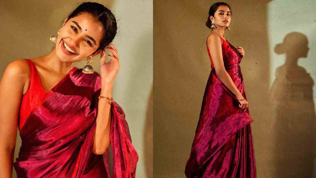Anupama Parameswaran Stuns in a Shimmering Wine-Red Saree, Fans Can't Stop Admiring Her Elegant Look
