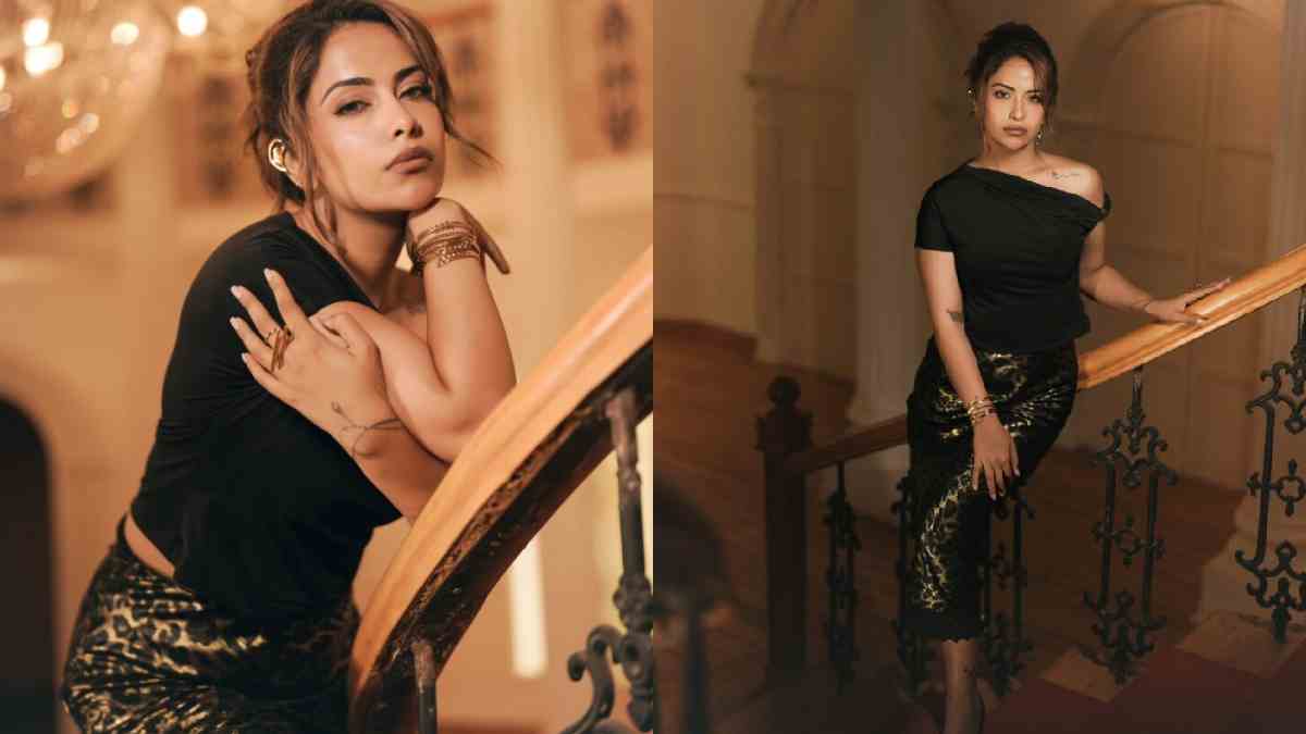 Avika Gor Stuns in Chic Black Outfit with Animal-Print Skirt