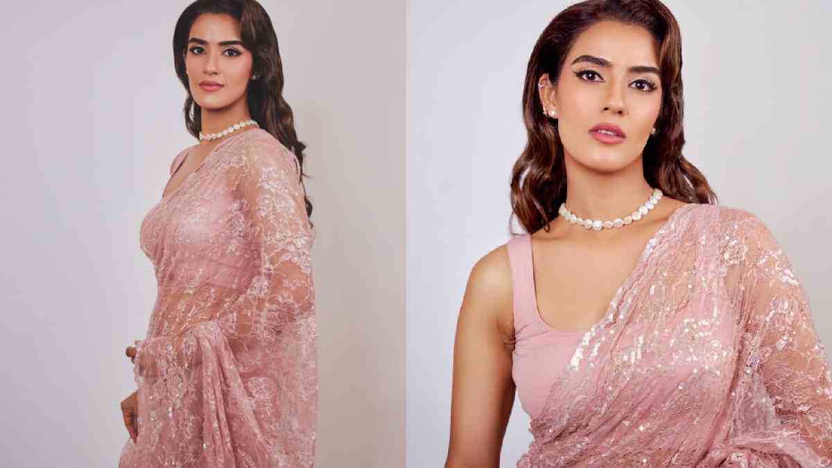 Kavya Thapar Stuns in Blush Pink Lace Saree