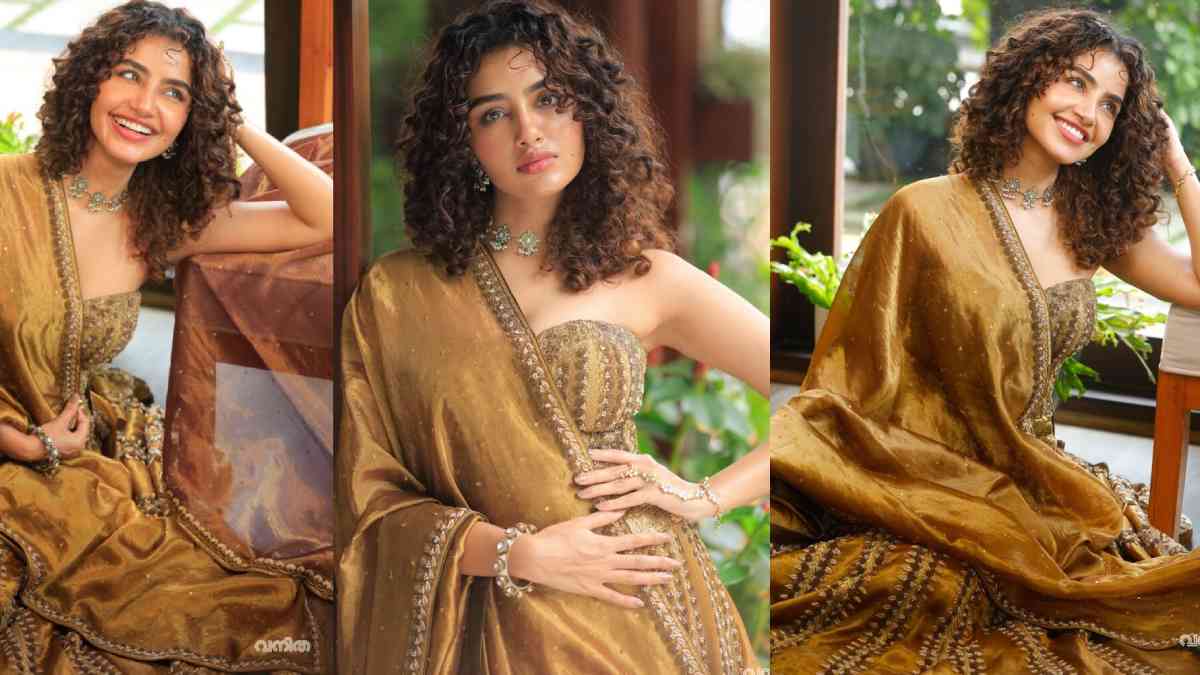 Anupama Parameswaran Stuns in Gold Saree Look