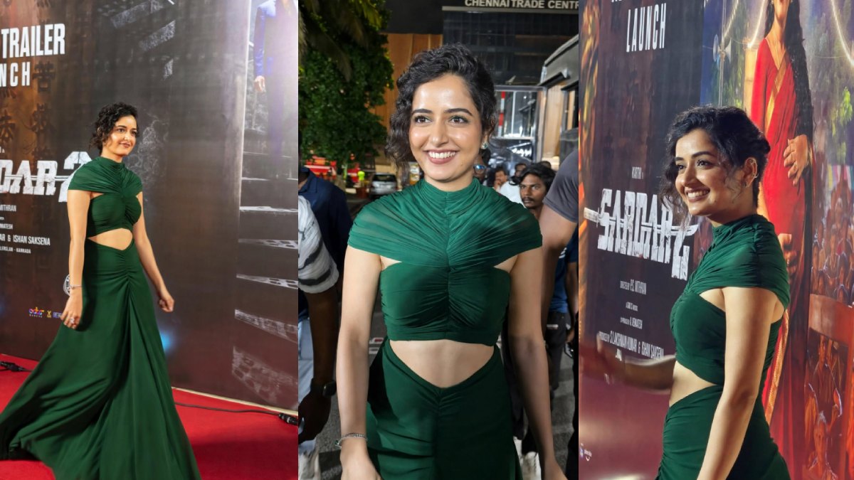 Ashika Ranganath Stuns in Green Outfit at Sardar 2 Trailer Launch