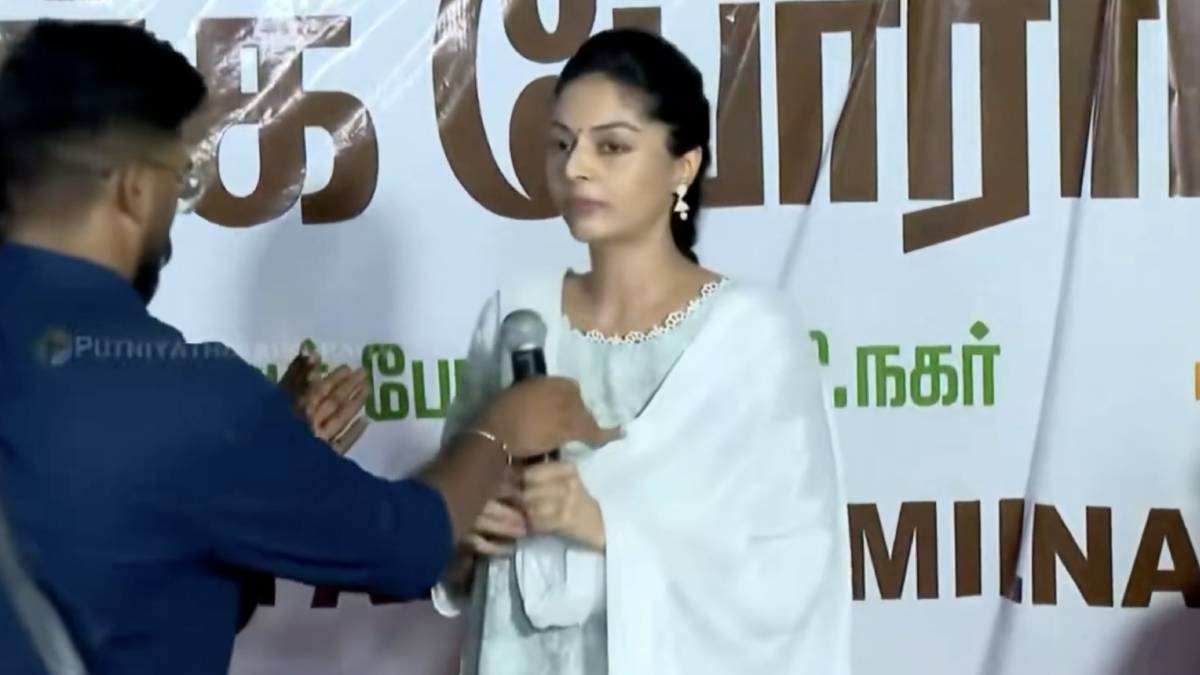Actress Sanam Shetty's Speech Disrupted During Anti-NEET Protest in Chennai After Vijay Remarks