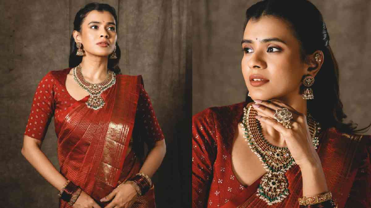 Hebah Patel’s Stunning Maroon Silk Saree Look