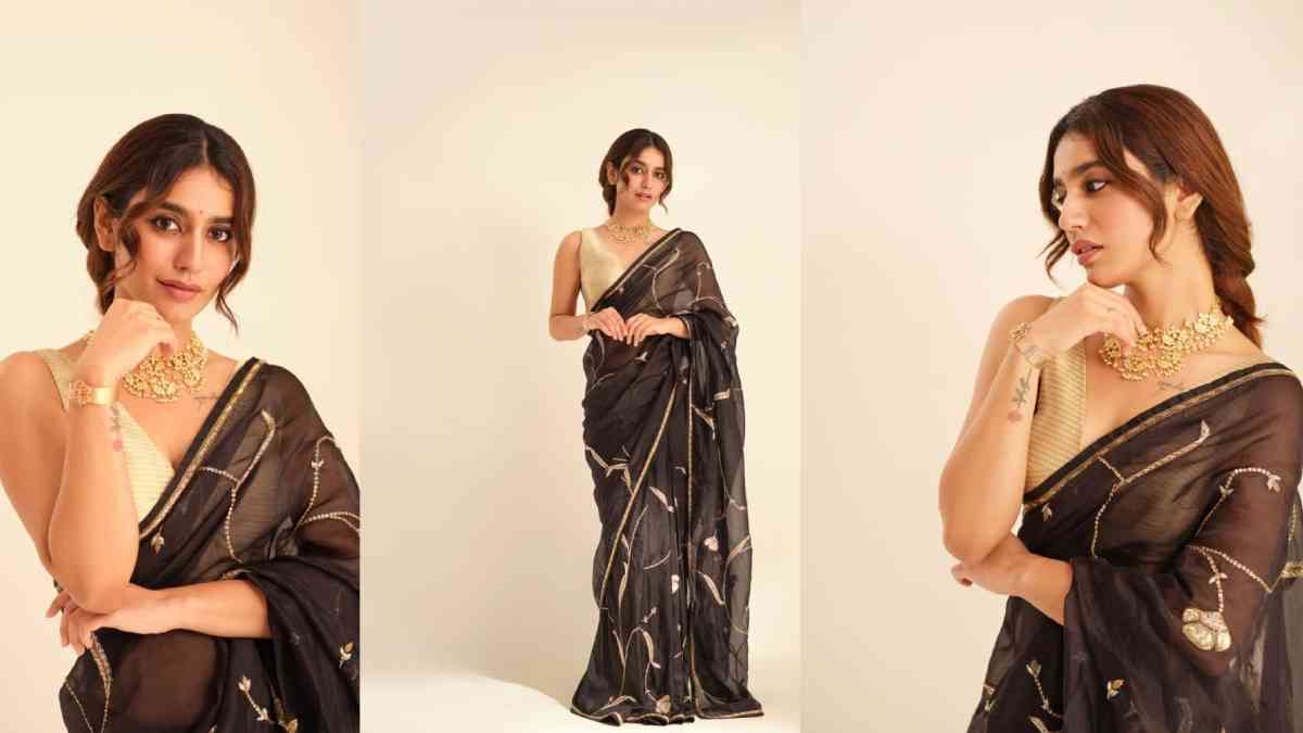 Priya Prakash Varrier Stuns in Sheer Black Organza Saree
