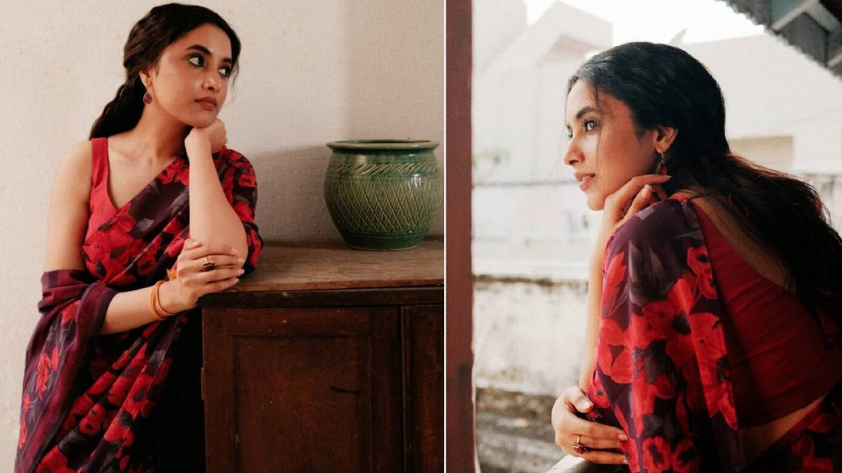 Priyanka Mohan Stuns in Maroon Saree