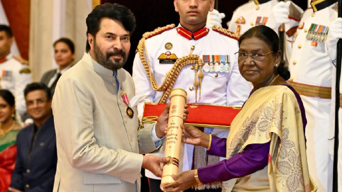 Mammootty Honored with Padma Bhushan by President Droupadi Murmu