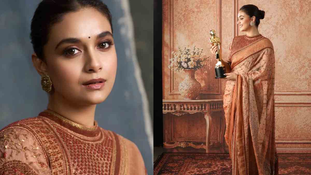 Keerthy Suresh Stuns in Elegant Peach Saree at Ananda Vikatan Cinema Awards 2025